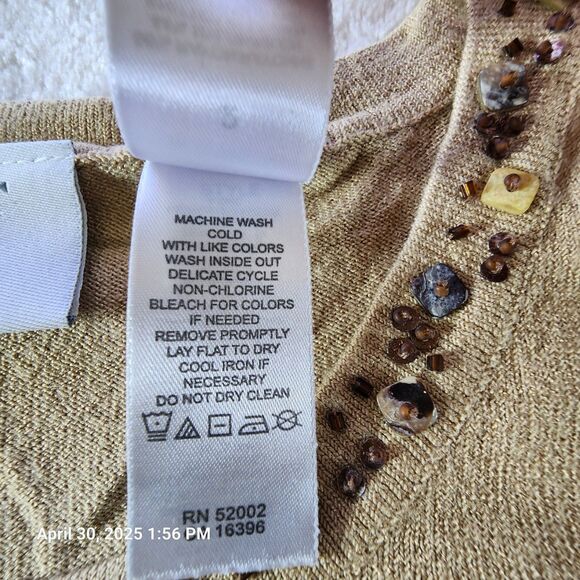 Villager Woman Plus Sz 2 Brown Tan Short Sleeve Top Embellished Neck Sleeve Egde - Picture 4 of 8